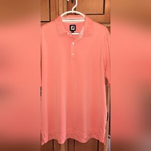 Men's FootJoy FJ Performance Polo Shirt Athletic Fit Orange Peach Stretch LRG